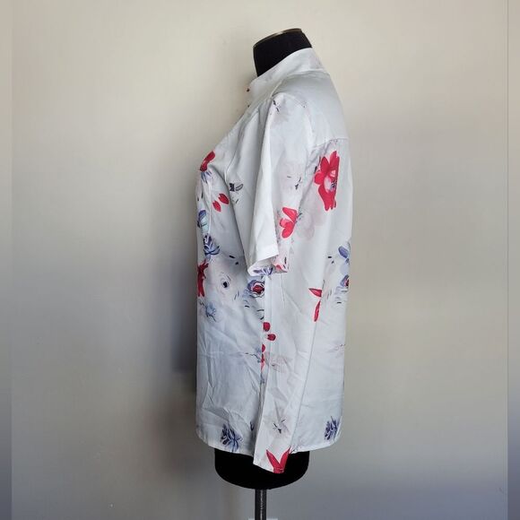 Floral Lightweight Blouse Short Sleeve Notched Neckline Japanese Inspired Medium - Picture 4 of 10